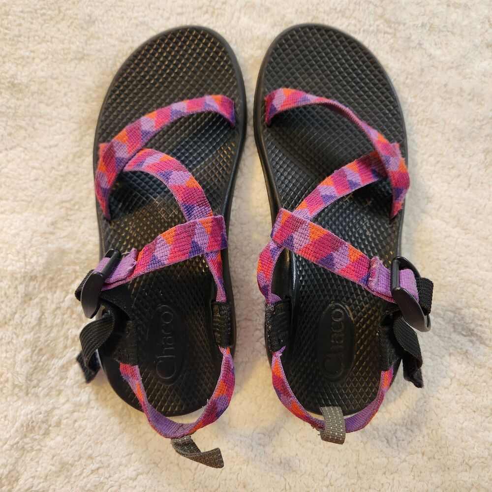 Chaco Z/1 Ecotread Big Kid's Strap Sandals Pink Purple Argyle Print Youth size 5